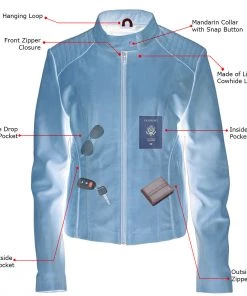 Xelement B91058 Women's ‘Keeper’Cognac Leather Scuba Style Jacket With Snap Mandarin Collar