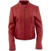 Xelement B91066 Women's ‘Keeper’ Red Leather Scuba Style Jacket With Snap Mandarin Collar Leather Motorcycle Jackets