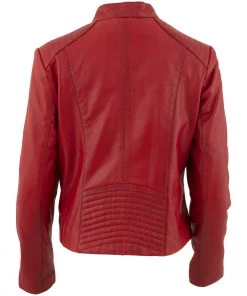 Xelement B91066 Women's ‘Keeper’ Red Leather Scuba Style Jacket With Snap Mandarin Collar Leather Motorcycle Jackets