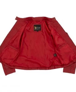 Xelement B91066 Women's ‘Keeper’ Red Leather Scuba Style Jacket With Snap Mandarin Collar Leather Motorcycle Jackets