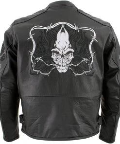 Xelement B95010 Men's'Bones' Black Armored Cruiser Motorcycle Jacket With Reflective Skulls Leather Motorcycle Jackets
