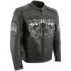Xelement B95010 Men's 'Bones' Black Armored Cruiser Motorcycle Jacket With Reflective Skulls Leather Motorcycle Jackets