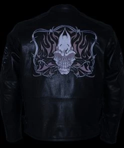 Xelement B95010 Men's'Bones' Black Armored Cruiser Motorcycle Jacket With Reflective Skulls Leather Motorcycle Jackets
