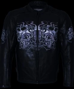 Xelement B95010 Men's'Bones' Black Armored Cruiser Motorcycle Jacket With Reflective Skulls Leather Motorcycle Jackets