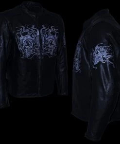 Xelement B95010 Men's'Bones' Black Armored Cruiser Motorcycle Jacket With Reflective Skulls Leather Motorcycle Jackets