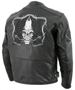 Xelement B95010 Men's'Bones' Black Armored Cruiser Motorcycle Jacket With Reflective Skulls Leather Motorcycle Jackets