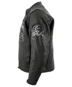 Xelement B95010 Men's'Bones' Black Armored Cruiser Motorcycle Jacket With Reflective Skulls Leather Motorcycle Jackets