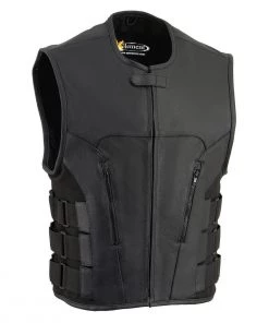 Xelement B95080 Men's ‘Creeper' Black Advanced Triple Strap Design Leather Motorcycle Vest