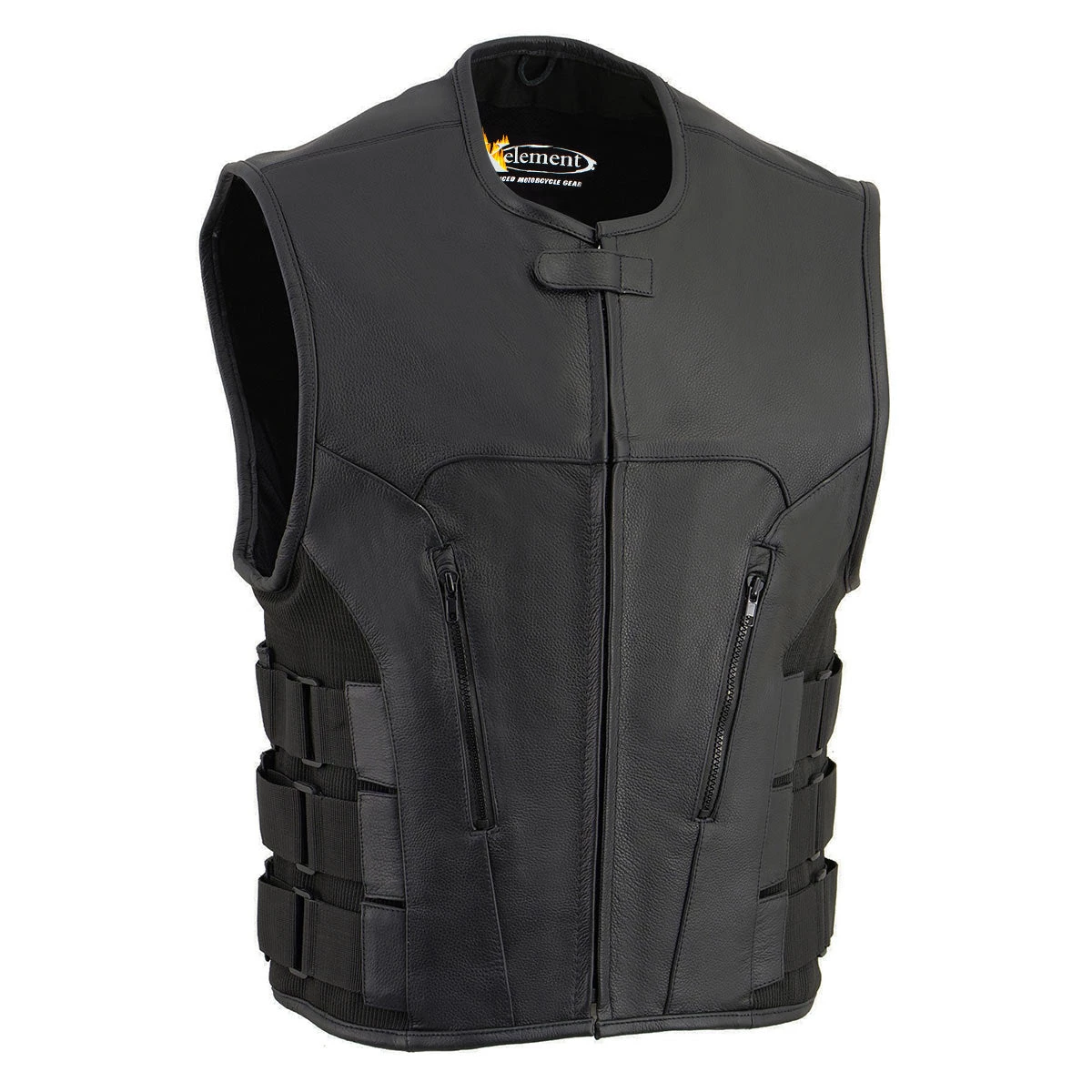Xelement B95080 Men's ‘Creeper' Black Advanced Triple Strap Design Leather Motorcycle Vest