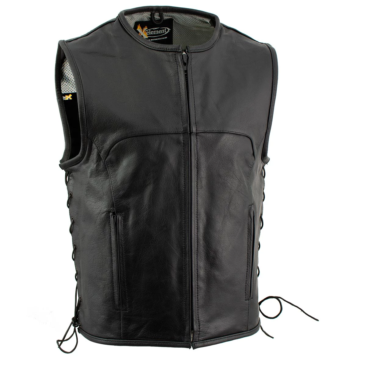 Motorcycle Vests Xelement B95140 Men's 'Drifter' Black Advanced Collarless Leather Motorcycle Vest