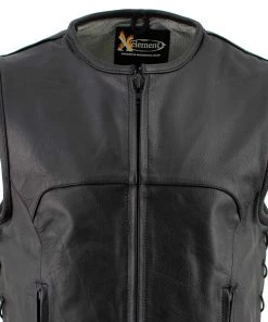 Motorcycle Vests Xelement B95140 Men's'Drifter' Black Advanced Collarless Leather Motorcycle Vest