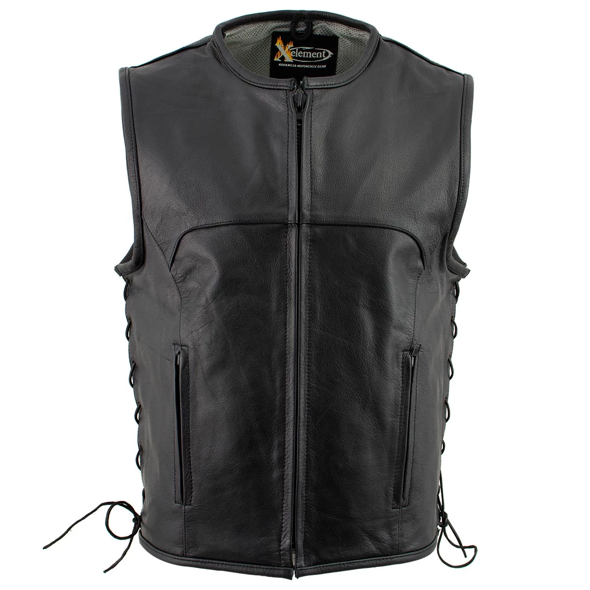 Motorcycle Vests Xelement B95140 Men's 'Drifter' Black Advanced Collarless Leather Motorcycle Vest