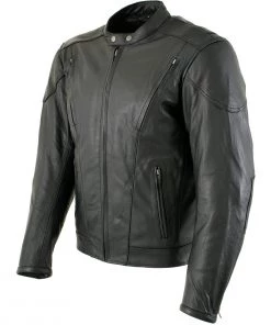 Leather Motorcycle Jackets Xelement B96333 Men's'Flying Mayhem Skull' Black Leather Moto Jacket With X-Armor Protection
