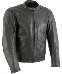 Leather Motorcycle Jackets Xelement B96333 Men's'Flying Mayhem Skull' Black Leather Moto Jacket With X-Armor Protection