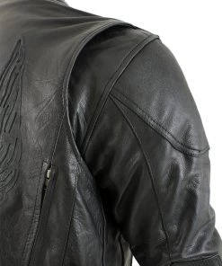 Leather Motorcycle Jackets Xelement B96333 Men's'Flying Mayhem Skull' Black Leather Moto Jacket With X-Armor Protection