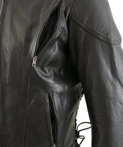 Leather Motorcycle Jackets Xelement B96333 Men's'Flying Mayhem Skull' Black Leather Moto Jacket With X-Armor Protection