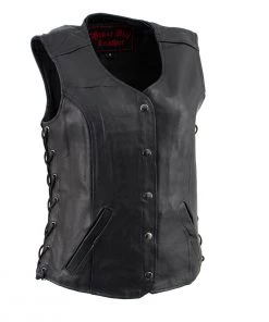 Biker Hill Leather BAL4700 Ladies Black Leather Side Laced Vest