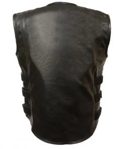 Biker Access BAM3530 Men's Black Leather ‘Swat Style’ Triple Strap Leather Vest Motorcycle Vests