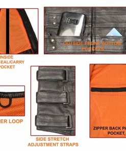 Biker Access BAM3530 Men's Black Leather ‘Swat Style’ Triple Strap Leather Vest Motorcycle Vests