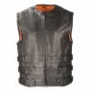 Biker Access BAM3530 Men's Black Leather ‘Swat Style’ Triple Strap Leather Vest Motorcycle Vests