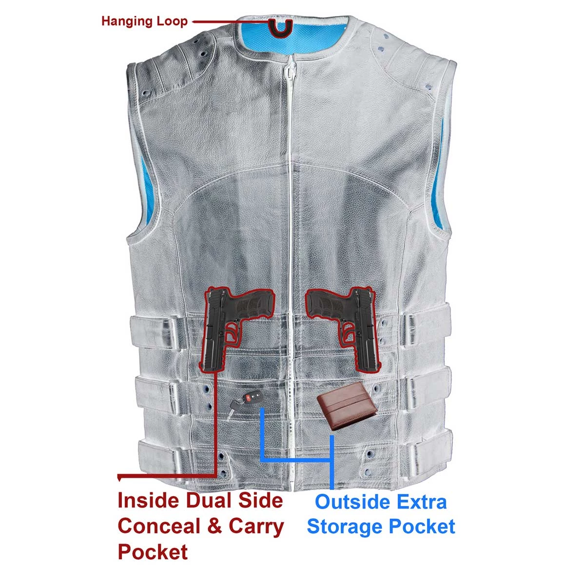 Biker Access BAM3530 Men's Black Leather ‘Swat Style’ Triple Strap Leather Vest Motorcycle Vests