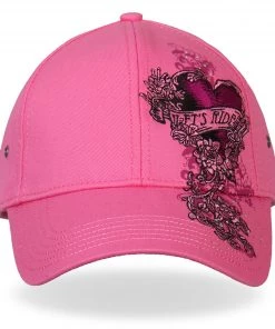Hot Leathers BCA1043 Ladies Let's Ride Heart Pink Ball Cap Riding Gear