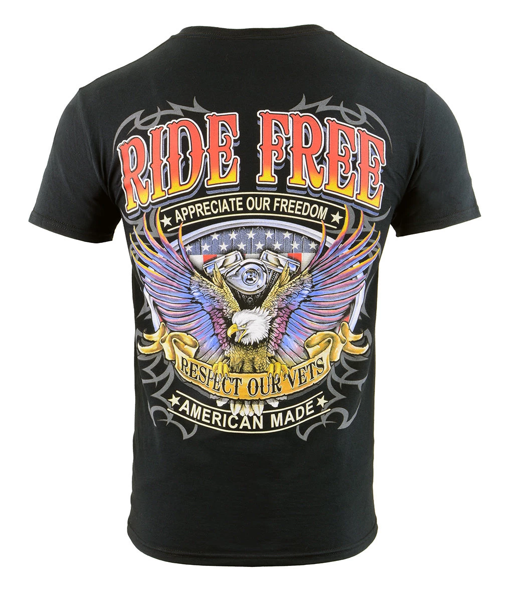 Biker Clothing Co. BCC116005 'Ride Free, Respect Our Vets' Motorcycle Cotton T-Shirt Riding Gear