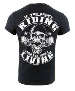 Riding Gear Biker Clothing Co. BCC116008 'Riding Living' Motorcycle Cotton Skull T-Shirt