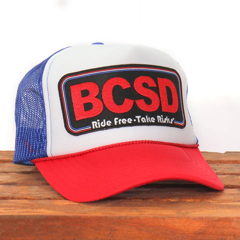 Hot Leathers Official Sturgis BFA2020 Buffalo Chip Take Risks Red, White, And Blue Trucker Hat Riding Gear