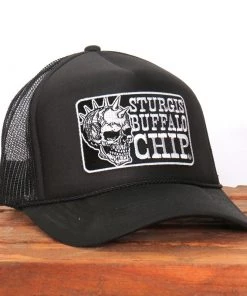 Hot Leathers Riding Gear Official Sturgis BFA2024 Buffalo Chip Spiked Skull Black Trucker Hat