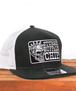 Hot Leathers Riding Gear Official Sturgis BFA2025 Buffalo Chip Spiked Skull Black And White Trucker Hat