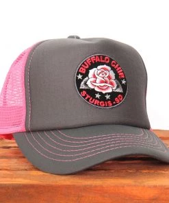 Hot Leathers Riding Gear Official Sturgis BFA2028 Buffalo Chip Rose Trucker Pink And Gray Hat
