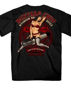 Hot Leathers Official 2022 Sturgis BFM1431 Men’s Sturgis Buffalo Chip 2022 Leg Up Black T-Shirt Riding Gear