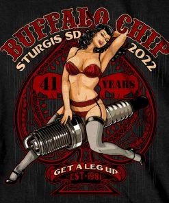 Hot Leathers Official 2022 Sturgis BFM1431 Men’s Sturgis Buffalo Chip 2022 Leg Up Black T-Shirt Riding Gear