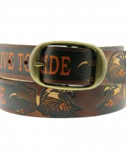 Hot Leathers BLE1005 Live To Ride Embossed Brown Leather Belt Riding Gear
