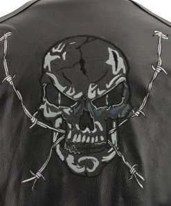 M-BOSS Motorcycle Apparel M Boss Motorcycle Apparel BOS11500 Men's Black Leather Armored Racing Jacket With Reflective Skull Design Leather Motorcycle Jackets