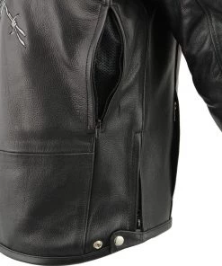 M-BOSS Motorcycle Apparel M Boss Motorcycle Apparel BOS11500 Men's Black Leather Armored Racing Jacket With Reflective Skull Design Leather Motorcycle Jackets