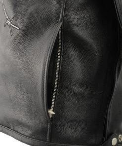 M-BOSS Motorcycle Apparel M Boss Motorcycle Apparel BOS11500 Men's Black Leather Armored Racing Jacket With Reflective Skull Design Leather Motorcycle Jackets