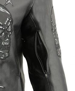 M-BOSS Motorcycle Apparel M Boss Motorcycle Apparel BOS11500 Men's Black Leather Armored Racing Jacket With Reflective Skull Design Leather Motorcycle Jackets