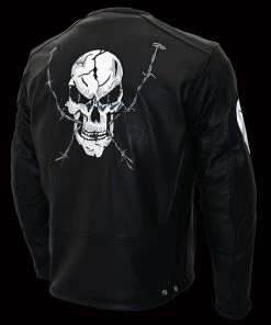 M-BOSS Motorcycle Apparel M Boss Motorcycle Apparel BOS11500 Men's Black Leather Armored Racing Jacket With Reflective Skull Design Leather Motorcycle Jackets
