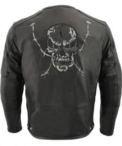 M-BOSS Motorcycle Apparel M Boss Motorcycle Apparel BOS11500 Men's Black Leather Armored Racing Jacket With Reflective Skull Design Leather Motorcycle Jackets
