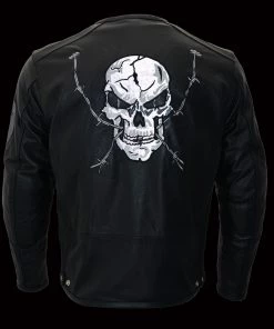 M-BOSS Motorcycle Apparel M Boss Motorcycle Apparel BOS11500 Men's Black Leather Armored Racing Jacket With Reflective Skull Design Leather Motorcycle Jackets
