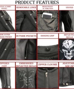 M-BOSS Motorcycle Apparel M Boss Motorcycle Apparel BOS11500 Men's Black Leather Armored Racing Jacket With Reflective Skull Design Leather Motorcycle Jackets