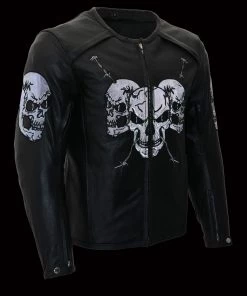 M-BOSS Motorcycle Apparel M Boss Motorcycle Apparel BOS11500 Men's Black Leather Armored Racing Jacket With Reflective Skull Design Leather Motorcycle Jackets