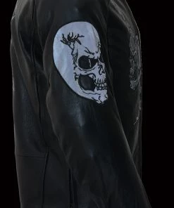 M-BOSS Motorcycle Apparel M Boss Motorcycle Apparel BOS11500 Men's Black Leather Armored Racing Jacket With Reflective Skull Design Leather Motorcycle Jackets