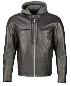M-BOSS Motorcycle Apparel M Boss Motorcycle Apparel BOS11502 Men's Black Armored Leather Scooter Jacket With Removable Hood Leather Motorcycle Jackets