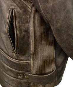 M-BOSS Motorcycle Apparel M Boss Motorcycle Apparel BOS11503 Men’s Distress Brown Armored Leather Scooter Jacket With Armor Leather Motorcycle Jackets