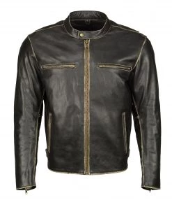 M-BOSS Motorcycle Apparel Leather Motorcycle Jackets M Boss Motorcycle Apparel BOS11504 Men's Distressed Black Leather Moto Jacket With Snap Collar