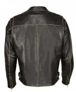 M-BOSS Motorcycle Apparel Leather Motorcycle Jackets M Boss Motorcycle Apparel BOS11504 Men's Distressed Black Leather Moto Jacket With Snap Collar