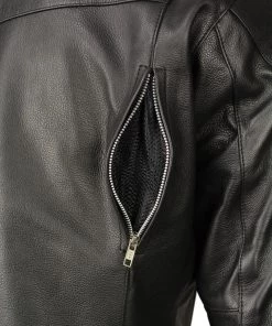 M-BOSS Motorcycle Apparel Leather Motorcycle Jackets M Boss Motorcycle Apparel BOS11505 Men's Black Armored Vented Leather Jacket With Side Set Belt